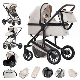 Poussette 3 En 1 Avec Siège Auto Portable Compacte Ressorts Absorbant Les Chocs Châssis En Alliage D'aluminium.