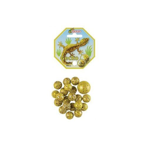 Filet 20 Billes 16 Mm + 1 Calot 25 Mm, Theme Gecko Lezard - Jaune/Vert, Pois - Jeu Recreation - Set Jouet Enfant Et Carte Animaux
