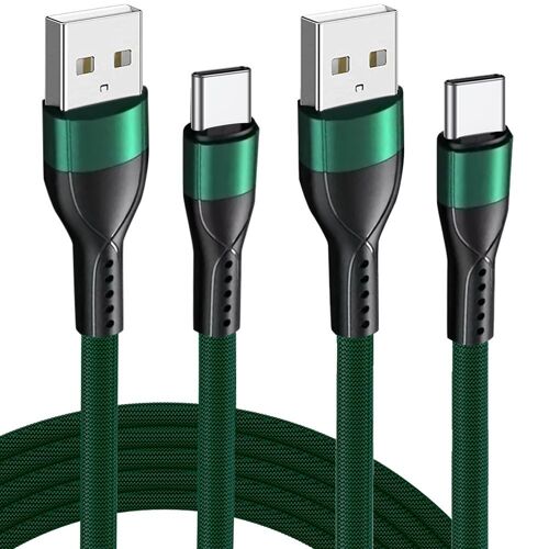 Lot de 2 Câble USB-C Rapide Nylon pour OPPO Reno 8 Pro Find X3 X5 Lite A16 A53 A53S A54 A94 - 1 Mètre Vert - E.F.Connection