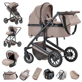 Poussette 3 En 1 Avec Siège Auto Portable Compacte Ressorts Absorbant Les Chocs Châssis En Alliage D'aluminium.Khaki
