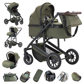 Poussette 3 En 1 Avec Siège Auto Portable Compacte Ressorts Absorbant Les Chocs Châssis En Alliage D'aluminium.Green