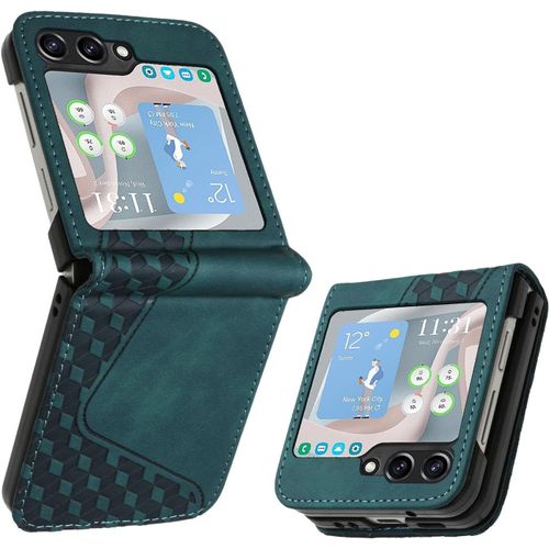 Sjzg-Coque Pour Samsung Galaxy Z Flip 5, Étui Housse Protection En Cuir Pu, Antichoc Etui À Rabat Pour Samsung Z Flip 5 (Vert)