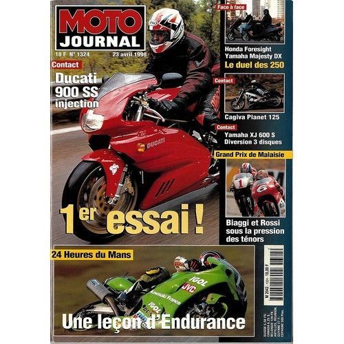 Moto Journal 1324 De 1998 Ducati 900 Supersport,Yamaha Xj 600s Diversion,Honda Foresight,Yamaha Majesty Dx,Cagiva 125 Planet,24h Du Mans,Malaisie Gp,Espagne Mx125,