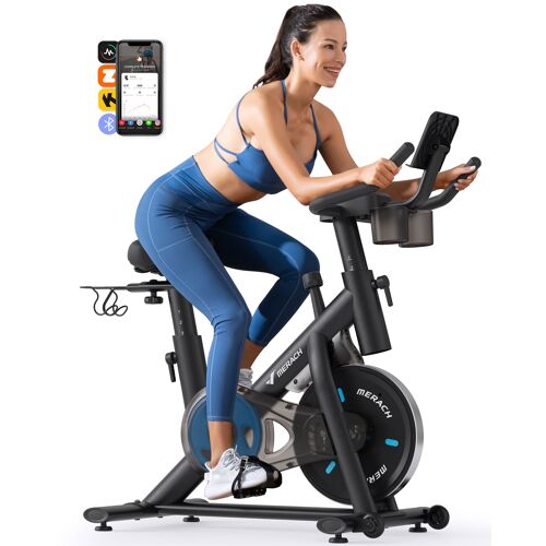 Vélo D'appartement - Merach, Vélo D'exercice, D'intérieur, 16 Niveaux De Résistance Magnétique, Avec Écran Lcd Amélioré Et Siège Réglable, Max Charge: 122kg