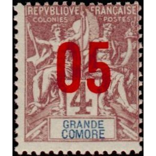Archipal Des Comores, Ile De Grande Comore 1912, Très Beau Timbre Neuf** Luxe Yvert 21, Type Sage "Colonies" 4c. Brun Jeune Surchargé "05".