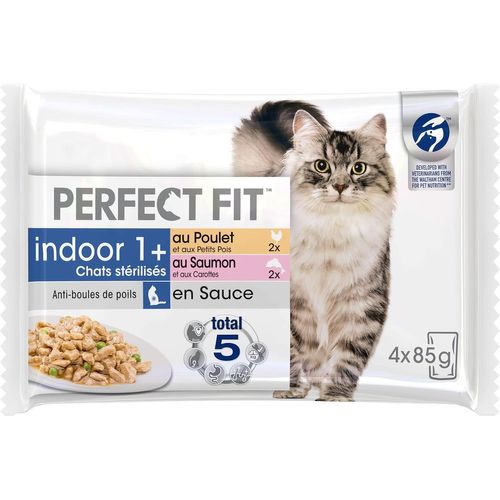 Asfasfq-Repas Pour Chat D'intérieur Stérilisé - 52 Sachets Fraîcheur (Lot De 13 Packs 4x85g) - Pâtée Pour Chat En Sauce - Saumon / Poulet - Nourriture Complète & Equilibrée