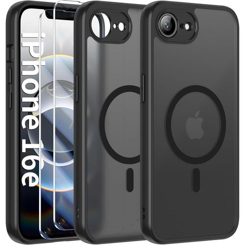 Kalanka-Magnétique Coque Pour Apple Iphone 16e 2025 (4th Generation) Avec 2 Verre Trempé, Etui Translucide Mat Arrière Housse Fine Antichoc Case Iphone 16e 6.1"", Noir