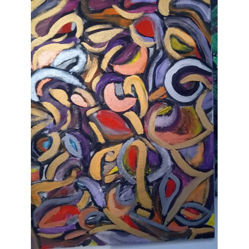 Cadre peint enpeinture Acrylique. Très coloré et métalisé