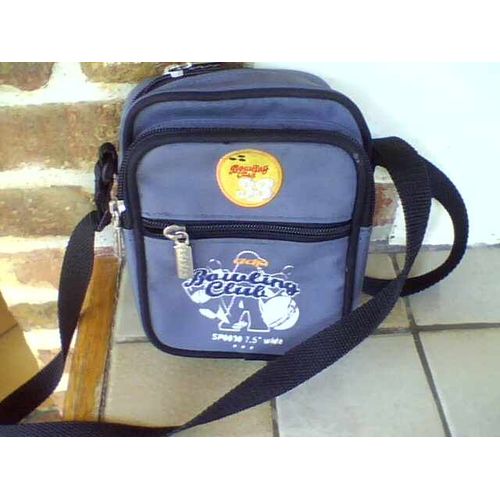 Sacoche Toilée Ddp 3 Poches et Porte Clé - Bowling Club 33 - 17x14cm Env. - Grise & Noire ,Semi Rigide - Années 2000