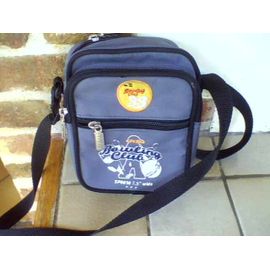Sacoche Toilée Ddp 3 Poches et Porte Clé - Bowling Club 33 - 17x14cm Env. - Grise & Noire ,Semi Rigide - Années 2000