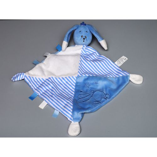 Doudou Lapin Plat Bleu Blanc Auchan