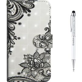 Coque Iphone X, Mode Cratif Effet 3d Mod¿¿Le Dsign Tui De Protection Housse En Pu Cuir Avec Tpu Silicone Souple Portefeuille Phone Case Pour Apple Iphone X 5.8"" (Dentelle Noire)