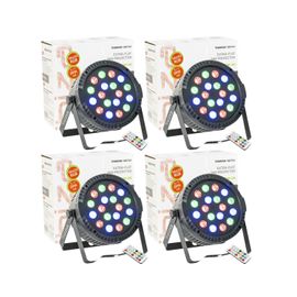 Pack de 4 Projecteurs Par Ibiza Light THINPAR-18X1W RGB - DMX Télécommande Extra-plats LED Soirée Dj Club Fête Discothèque