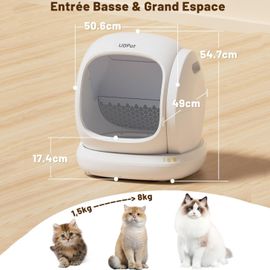Ubpet C20 Litière Autonettoyante Intelligente,75 L-Parfaite Pour Plusieurs Chats, Anti-Fuites, Anti-Odeurs, Sécurité Renforcée, Bac À Litière Pour Chat Avec Contrôle Par Application Wi-Fi 2,4 Ghz