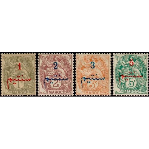 Maroc, Protectorat Français 1911 / 1917, Beaux Timbres Neufs**/* Yvert 25 26 27 28, Types Blanc Avec Surcharge Valeur En Caractères Arabes.