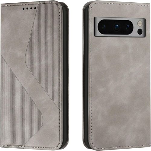 KAL-Coque Pour Google Pixel 8 Pro, Housse En Cuir Google Pixel 8 Pro, Cuir Portefeuille Housse Avec Magnétique Flip Étui À Rabat Case Etui Google Pixel 8 Pro (Gris)