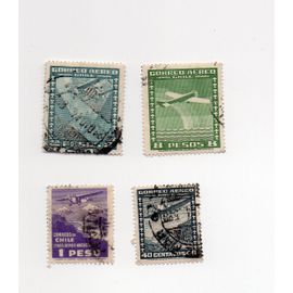 Chili- Lot De 4 Timbres Oblitérés Poste Aérienne
