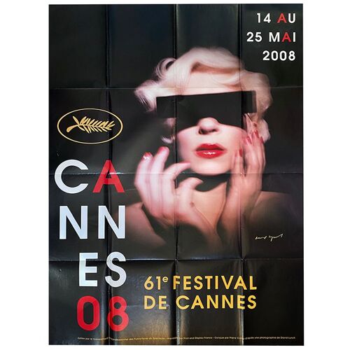 Festival De Cannes - Année 2008 - 61 Ème Édition - Véritable Affiche De Cinéma Pliée - Format 120x160 Cm - Anouk Marguerite (Crazy Horse) Par David Lynch, Illustration Pierre Collier #