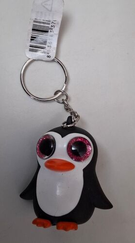  Porte Clés Pingouin 3d - Plastique Souple - Gros Yeux Qui Sortent De La Tête Losqu'on Appuie Dessus