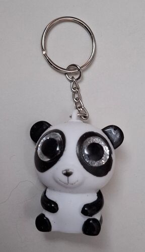 Porte Clés Panda 3d - Plastique Souple - Gros Yeux Qui Sortent De La Tête Losqu'on Appuie Dessur