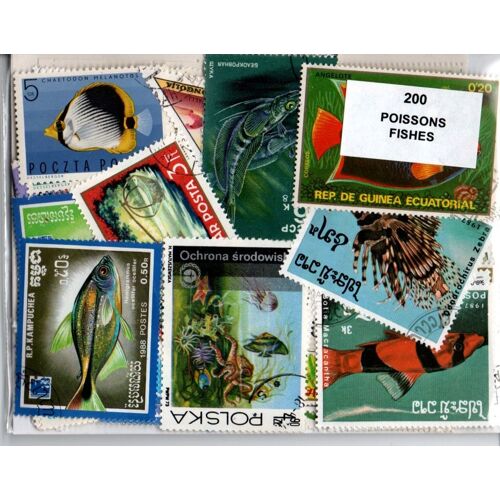 Lot 200 Timbres Thematique " Poissons "
