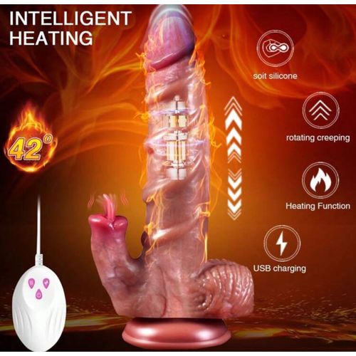 Gros Gode Chauffant Pénis 3 En 1 Lèche Clitoris Télécommandée
