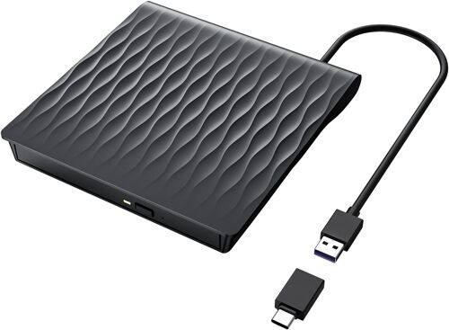Lecteur DVD/CD Externe, USB 3.0 & Type-C Portable DVD Graveur, CD/DVD +/-RW ROM DVD Drive, iMac, MacBook Air/Pro, Compatible avec Win11/10/8/7/XP/Linux/Vista/MacOS, Rouge