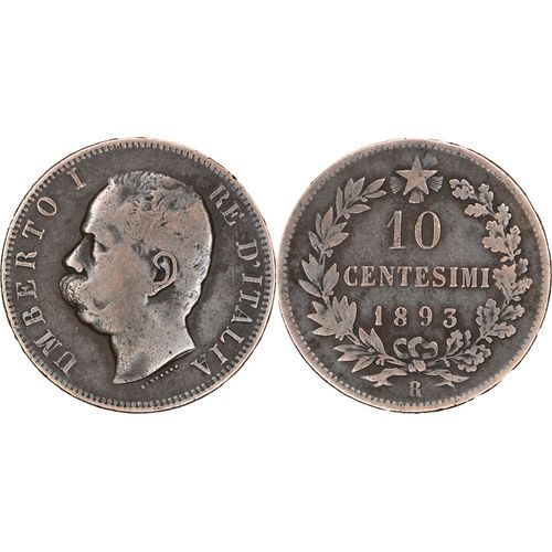 Italie - 1893 - 10 Centesimi - Rome (R) - Umberto 1er - Curieuse Moustache - 25-047