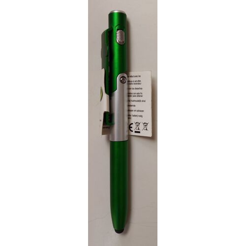 Stylo à bille 4 en 1 - Stylo encre noire, stylet, support smartphone et lampe led