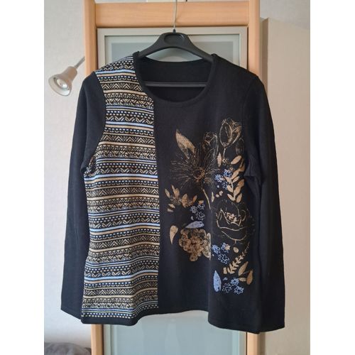 Pull Léger Neuf Taille 40-42 Gémo Noir Motif