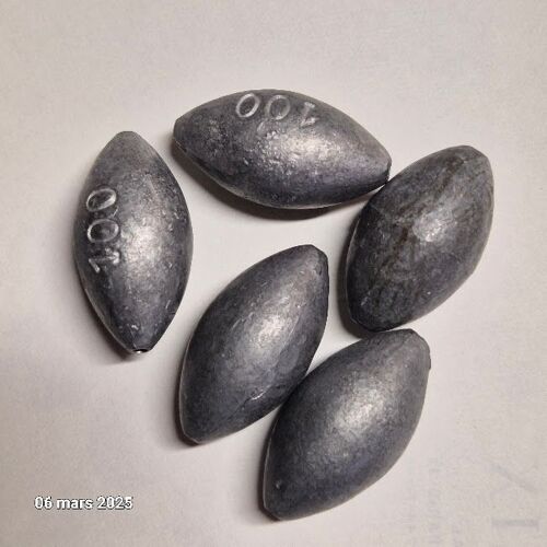 Lot De 5 Gros Plombs De Forme Olive, Poids Identiques