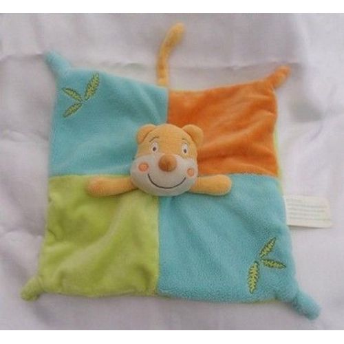 Doudou Peluche Plat Rhinocéros Bleu Orange Et Vert Feuilles Kimbaloo