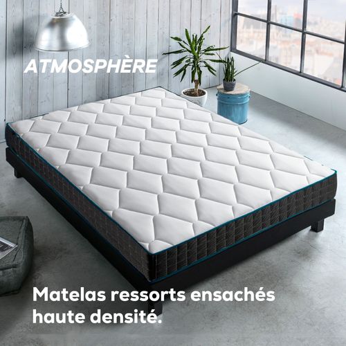 ATMOSPHERE Matelas Premium 160x200cm. 7 zones de confort. Ressorts Ensachés et Mousse HSR. Epaisseur 19 cm. Confort mi-ferme. Tissu Respirant et Hypoallergénique, Fabriqué en Belgique. Garantie 10 ans