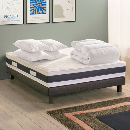 BLUE MOON Pack Relax Matelas Cozy Relax 140x190 Double Face + Couette + 4 oreillers, Fabriqué en Belgique. Garantie 7 Ans