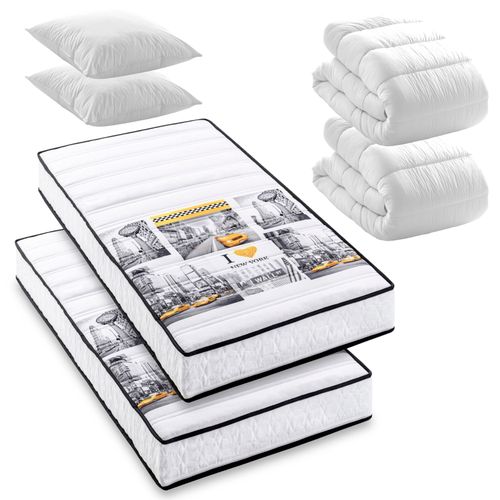 BLUE MOON Pack Manhattan Lot de 2 Matelas New York Mousse 90x190 + 2X couettes + 2X oreillers Fabriqué en Belgique