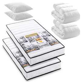 BLUE MOON Pack Manhattan Lot de 2 Matelas New York Mousse 90x190 + 2X couettes + 2X oreillers Fabriqué en Belgique