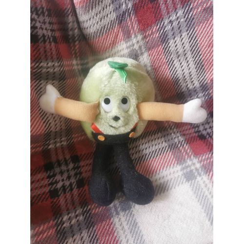 Doudou Peluche Fruit Pomme Verte Salopette Noire Vintage