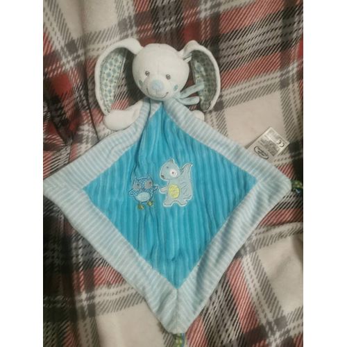 Doudou Plat Lapin Bleu Brodé Renard Hibou Mots D'enfants