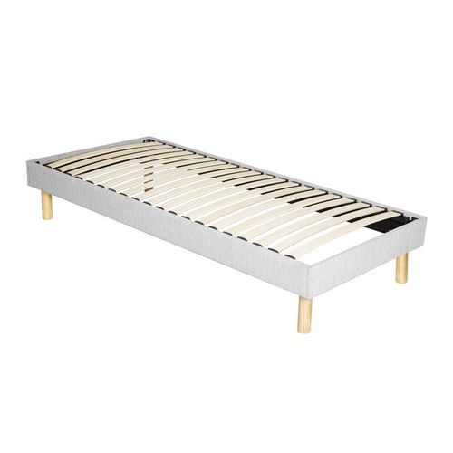 Adrien - Solide Et Confortable Sommier Tapissier Gris + Pieds En 20 Cm Pour Matelas En 100x200 - 13 Lattes - Montage Rapide Et Facile - Revetement Tissu Polyester Facile D'entretien