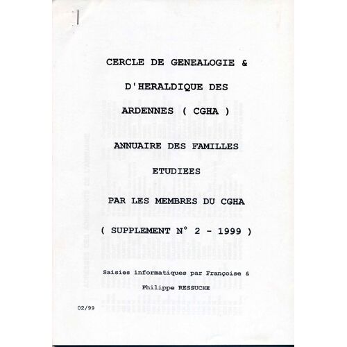 Annuaire 1999 Du Cercle Généalogique Des Ardennes