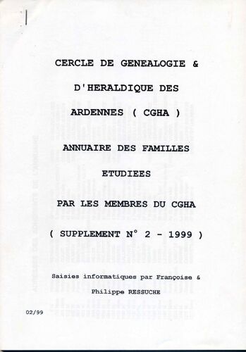 Annuaire 1999 Du Cercle Généalogique Des Ardennes