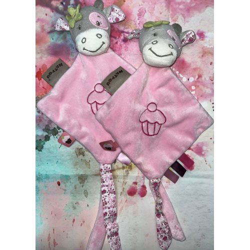 Doudou Vache Alizée Nattou Cup Cake Lot De Deux Doudous Porte Tétine Peluches Petites Filles 
