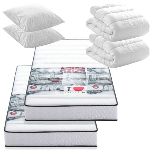 BLUE MOON Pack Westend- Lot de 2 Matelas London Mousse 90x190 + 2X Couettes + 2X Oreillers Fabriqué en Belgique