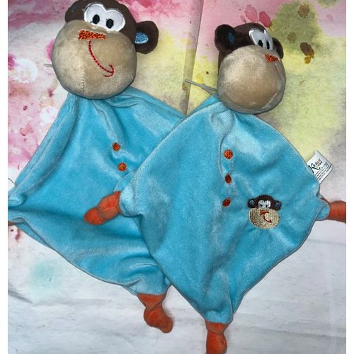 Doudou Singe Kiokids Kiabi Bleu Orange Lot De Deux Doudous Jouets Bébé Enfant 
