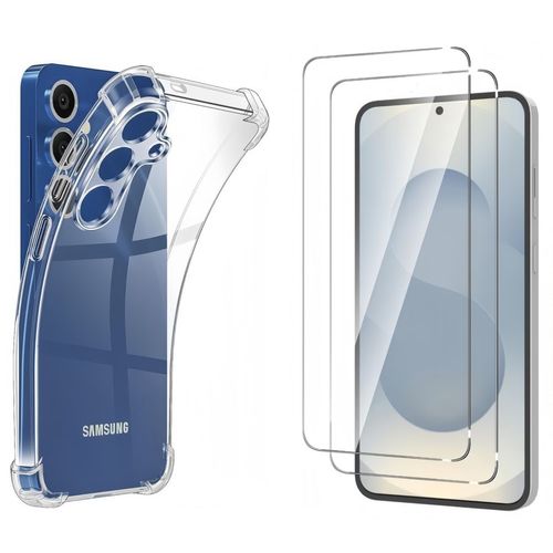 Hqselection® Coque Pour Samsung Galaxy S25+/S25 Plus 5g Avec 2 Pièces Protection Écran En Verre Trempé,Ultra Transparent Étui De Protection En Silicone Antichoc Avec Coins Renforcés, Clair Mince Souple Tpu Bumper