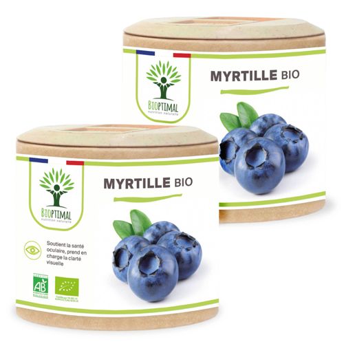 Myrtille Bio - Complément Alimentaire - Yeux Clarté Visuelle Vision Nocturne - 100% Poudre De Myrtille En Gélules - Fabriqué En France - Vegan - 2x60 Gélules 