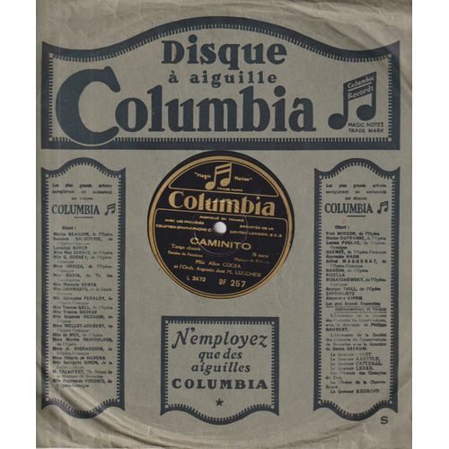 Disque 78 Tours Columbia Record Alice Cocea Et L'orchestre Argentin José M. Lucchesi