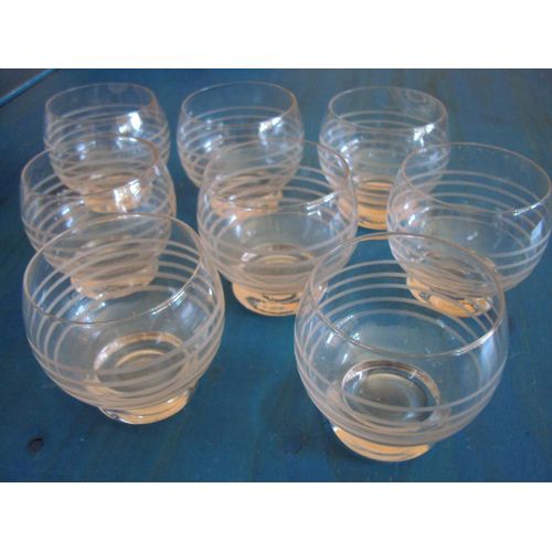 Lot 8 Verres A Porto Ronds Cristal Art Déco Ancien