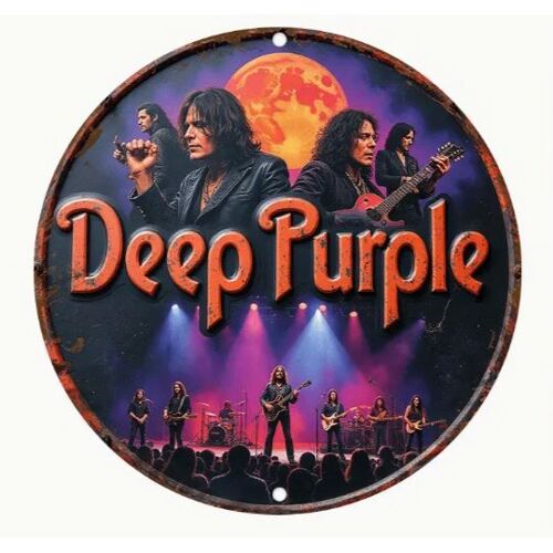 PANNEAU ROND ALUMINIUM 20cm - DECORATION - THEME HARD ROCK - DEEP PURPLE -
