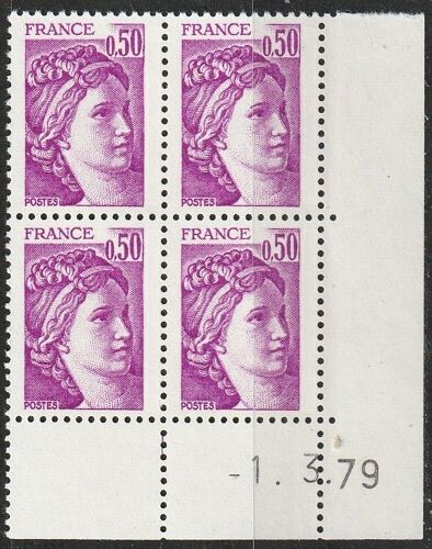 Sabine 50cts Violet, Bloc De 4 Neuf** Coin Daté 1-3-79 N° 1969